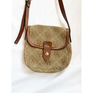 Dooney & Bourke Small Crossbody Bag DB Logo Canvas Brown Leather USA Vintage